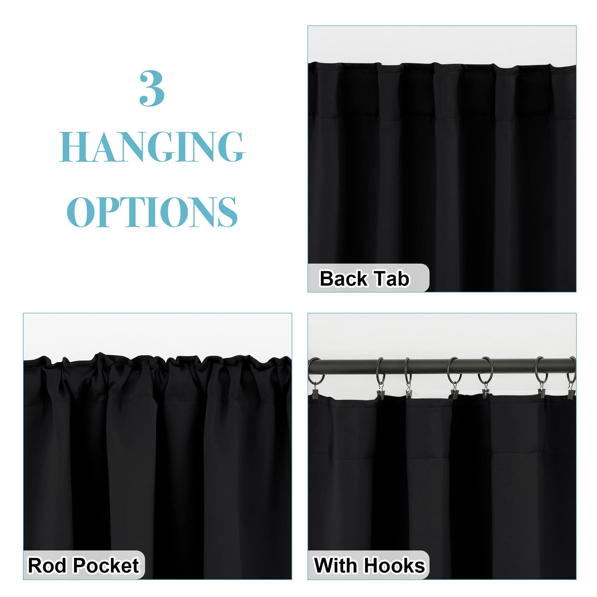 Blackout Curtains 63 inches Long for Bedroom (2 Count)