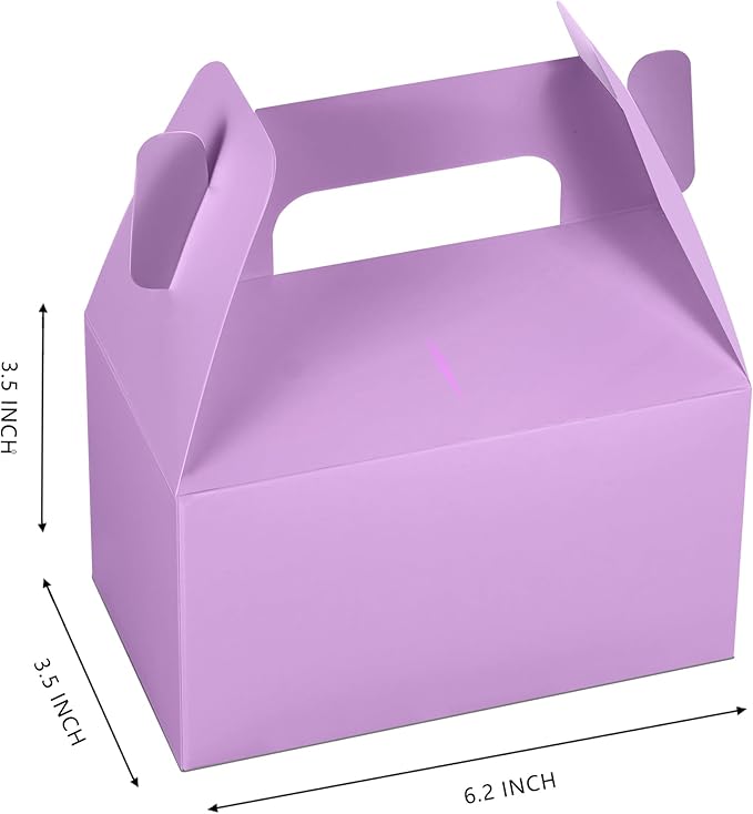 XAGLVV 24 Pack Purple Paper Gable Boxes with Handles,Treat Goodie Party Favor Gift Box for Wedding, Birthday, Baby Shower, Graduation Decoration Supplies