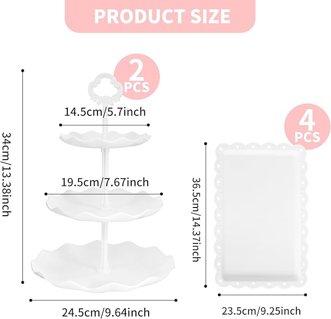 6 Pcs Cupcake Stand White Dessert Table Display Set 2 Pcs 3 Tier Plastic Cake Stand Holder 4 Pcs Dessert Serving Tray Cookie Platter Rack Tower for Tea Party Wedding Baby Shower