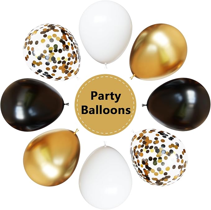YMSZ Black and Gold Balloons, 67 Pcs 12 Inch Black White and Gold Confetti Party Balloons for Birthday, New Year, Graduation Party Decorations