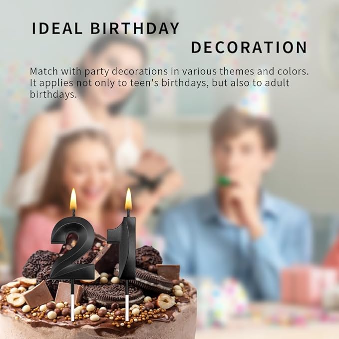 21st Birthday Candles 21st Birthday Decorations for Him 21 Candles for Cake Happy 21 Birthday Cake Topper 21 Candle / 12 Candle 21 Topper 21st Decorations Black Birthday Candles