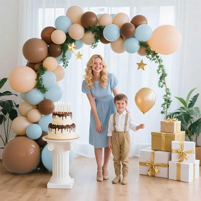 Blue and Brown Balloon Arch Kit, 127pcs Nude Coffee Blue and Brown Balloons in Different Sizes for Bear Baby Shower Decorations Gender Reveal Boys Birthday Party Decorations