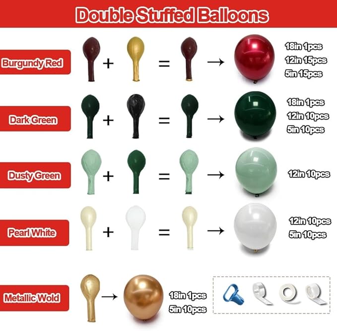 Soccer Balloon Arch Kit, Double Stuffed Dark Green Red Pearl White Gold Balloons Emerald Green Burgundy Balloon Garland for Boys Soccers Football Sports Theme Birthday Graduation Party Decorations