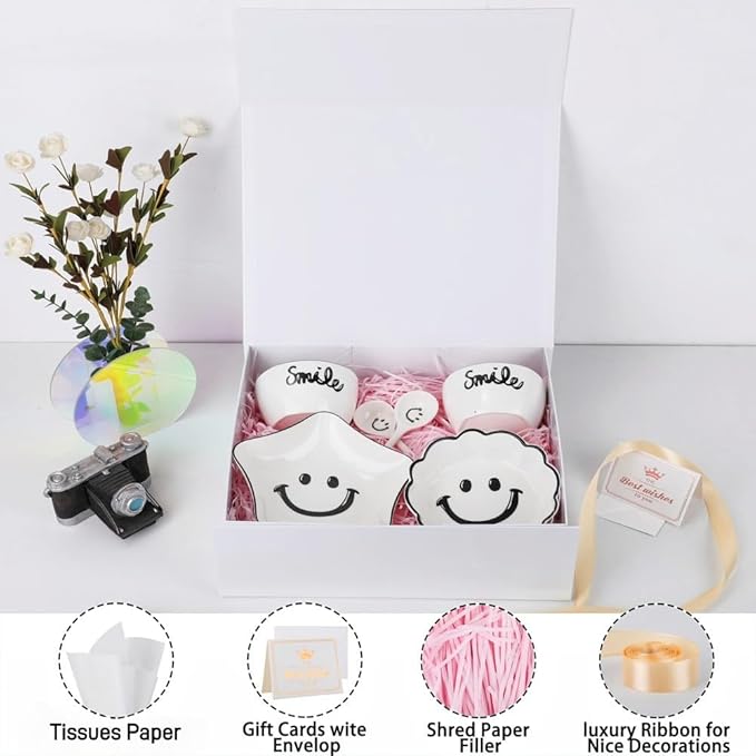UoeRing 6 Pack White Gift Box Large 13.5x11.8x4.7 inch Luxury Bridesmaid Proposal Box for Presents with Magnetic Closure Lid Collapsible,Contains Card, Ribbon, Tissue Paper,Shredded Paper Filler