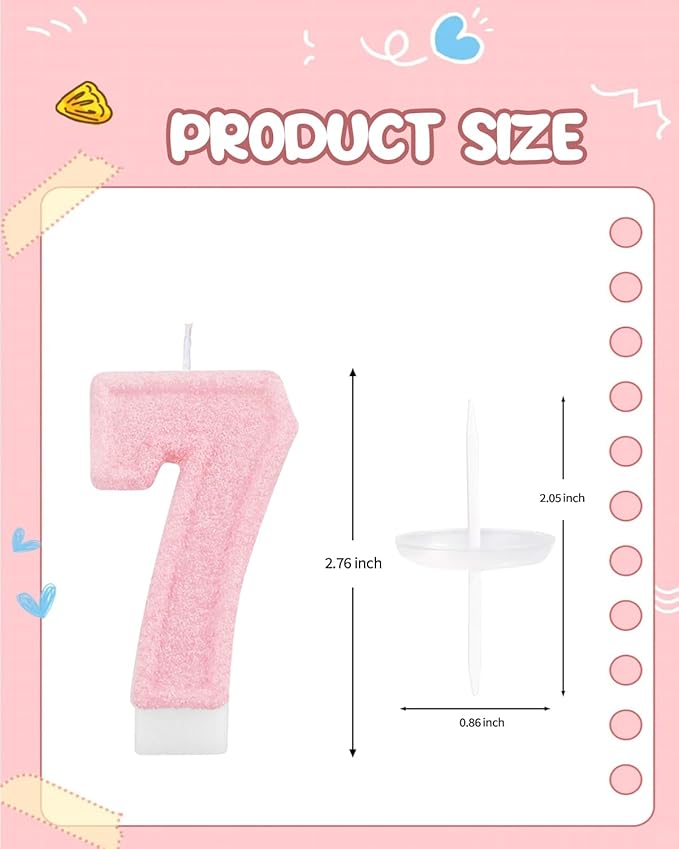 Birthday Candles for Cake, Pink Number Candles, Cake Candles with Greeting Card for Birthday Party Wedding Anniversary Celebrations (Bright Pink 7 Candle)