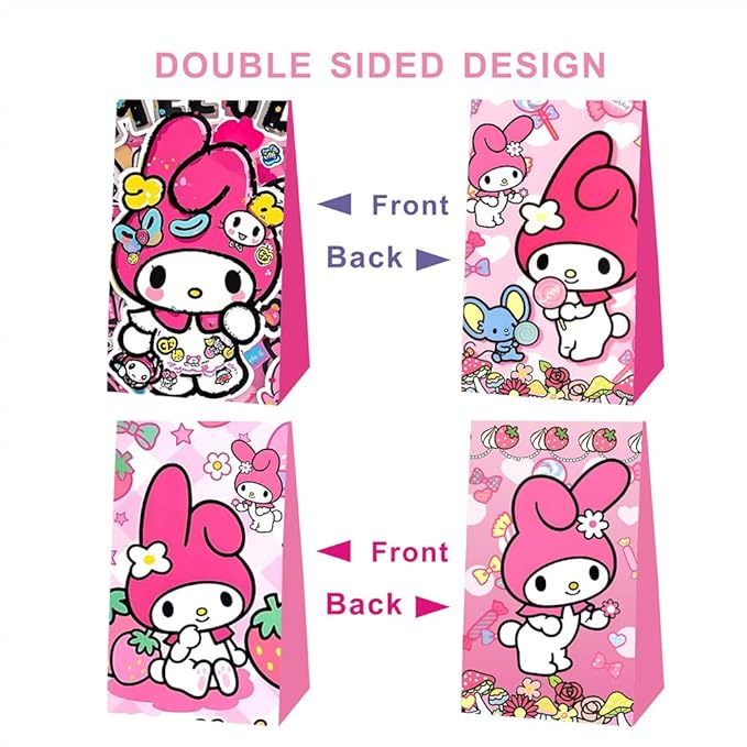 BNFUO 12pcs Melody Birthday Party Gift Bags Goodie Bags,Pink Cartoon Party Supplies for Kids Birthday Decorations