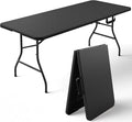 Folding Table, 6FT Foldable Picnic Table with Carrying Handle, Heavy Duty Fold-in-Half Portable Table for Weddings, Camping, RV Travel, Parties, BBQs, and Indoor Use, Easy to Fold and Store, Black