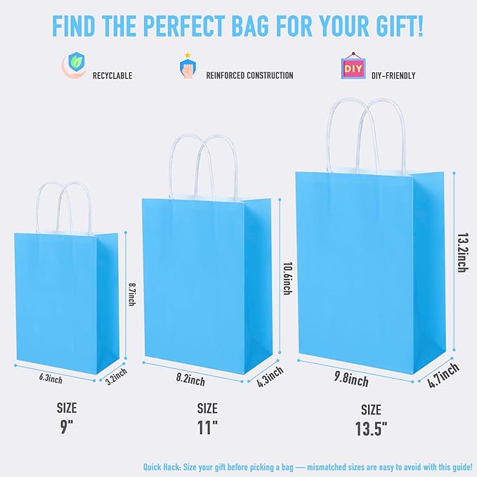 BLEWINDZ 32Pcs 10.6" Medium Gift Bags with Tissues, Paper Party Favor Bags with Handles, Rainbow Goodie Bag for Birthday, Wedding, Party Supplies