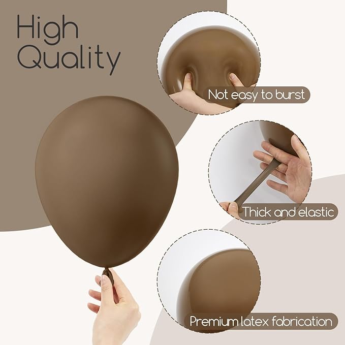 Awenztech 110pcs Brown Balloons, 18 12 10 5 inch Brown Balloons Different Sizes Balloon Garland for Netural Baby Shower Woodland Jungle Safari Birthday Party Decorations