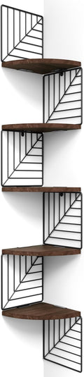 Love-KANKEI Corner Shelf Wall Mount of 5 Tier, Rustic Wood Floating Shelves Wall Shelves for Bedroom Living Room Bathroom Kitchen Office and More Dark Walnut
