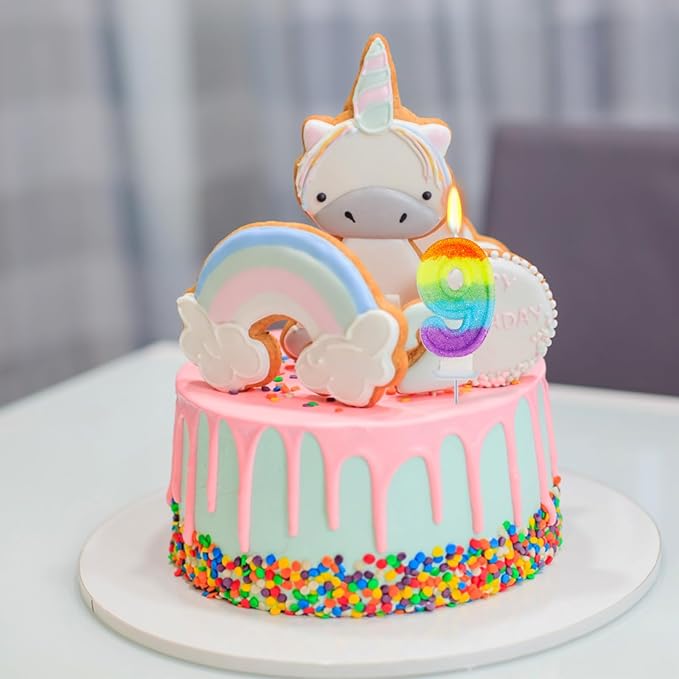 Rainbow Candles for Birthday Cakes, 9 Cake Topper, Rainbow Birthday Party Decorations, 9th Number Candle for Girls Boys (Number 9)