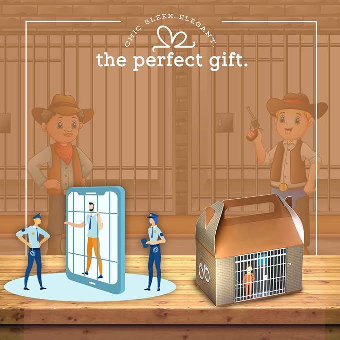 Hammont Paper Treat Boxes - (10 Pack) - Party Favors Treat Container Cookie Boxes Cute Designs Perfect for Parties and Celebrations 6.25" x 3.75" x 3.5" (Prison)