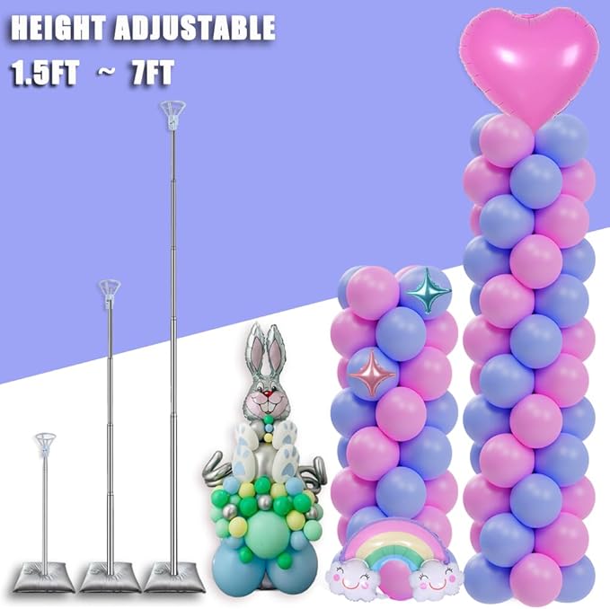 DECOJOY Balloon Columns Stand Set of 4, 7 Feet Telescoping Ballon Arches Stands with Bases for Floor, Height Adjustable Metal Ballon Tower Pillar Kits for Graduation, Birthday, Christmas