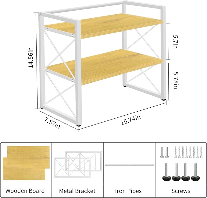 YINMIT Desktop Shelf Organizer, 2 Tier Office Shelves, Wood Desk Organizer Storage Rack and Freestanding Display Shelf for Office, Dormitory, Home (White Wood)