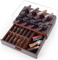 Knife Display Case, Pocket Knife Collection Display Holder, Folding Knife Wooden Showcase Display Organizer Storage with Drawers and Acrylic Cover, Surprise Gift for Men