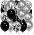 Black and Silver Balloons, 50pcs 12inch Metallic Chrome Silver Latex Balloons with Silver and Black Confetti Balloons for Birthday Wedding New Year Graduation Party Decorations