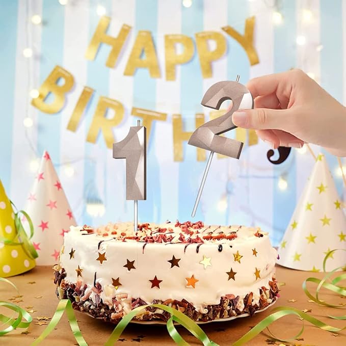 Number Birthday Candles(1 Candle Rose Gold) 3D Diamond Shape Number Happy Birthday Cake Candles for Birthday Party Wedding Decoration Reunions Theme Party