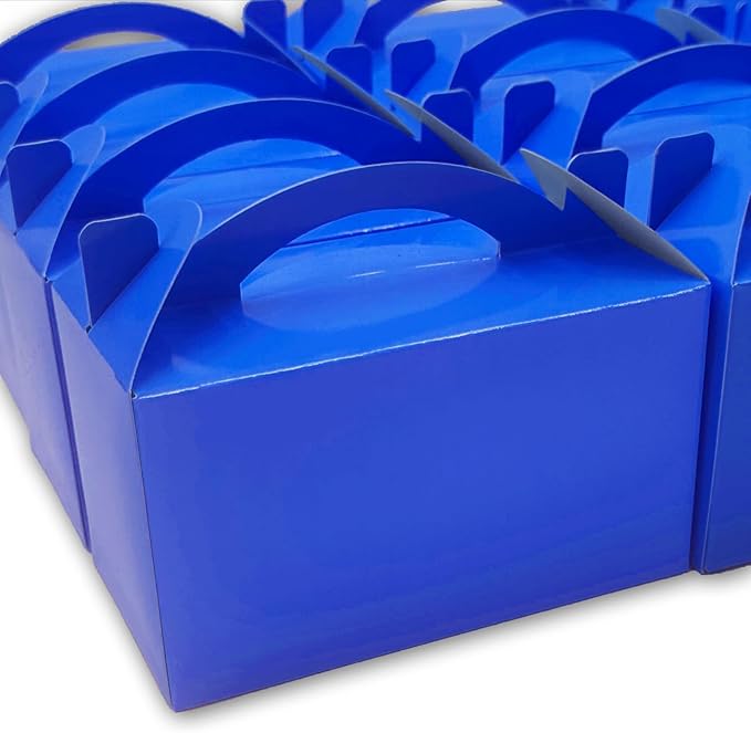 TIMESEEK 30-Pack Royal Blue Gable Treat Boxes with Handles - 6" Pop-Up Party Favor Gift Boxes for Birthday, Wedding, Baby Shower, Eco-Friendly Candy, Cookie, Goodie Bags for Kids, Bachelorette Decor