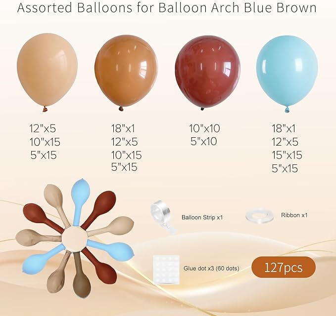 Blue and Brown Balloon Arch Kit, 127pcs Nude Coffee Blue and Brown Balloons in Different Sizes for Bear Baby Shower Decorations Gender Reveal Boys Birthday Party Decorations
