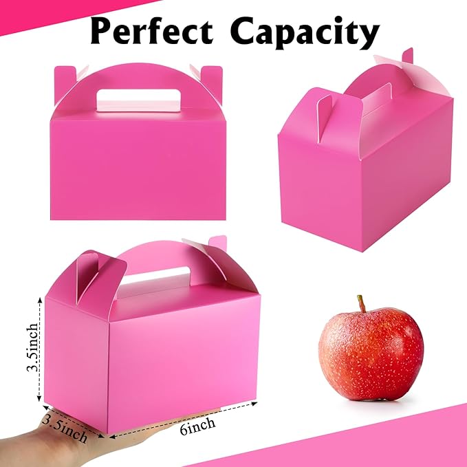 Skyygemm 24 Pcs Graduation Party Favor Gable Boxes Colorful Paper Treat Goodie Candy Cake Gift Box for Summer Birthday Wedding Party Decorations, 6 x 3.5 x 3.5 Inch(Hot Pink)