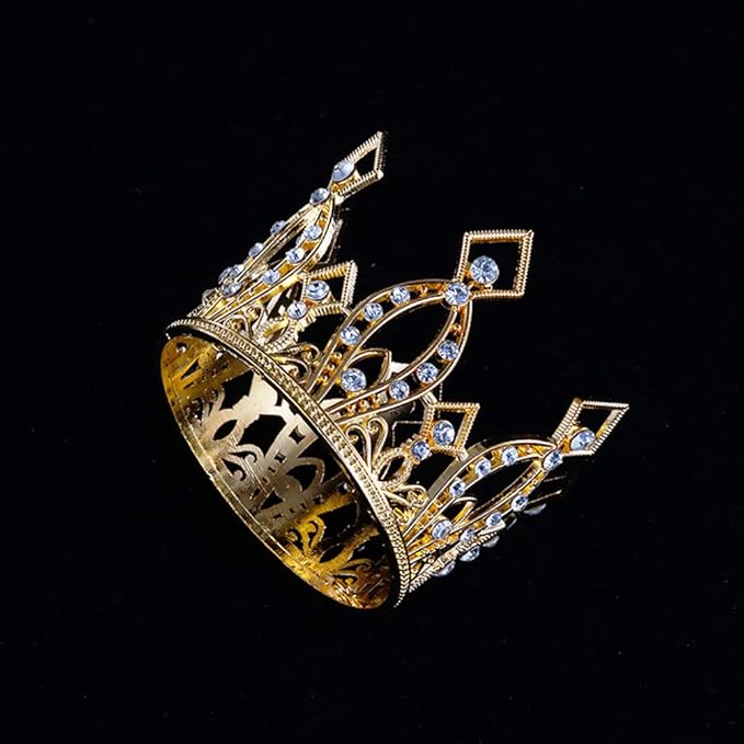 JANOU Mini Crown Tiara Cake Topper Crystal Children Hair Ornaments for Wedding Birthday Baby Shower Party Cake Decoration (Gold)