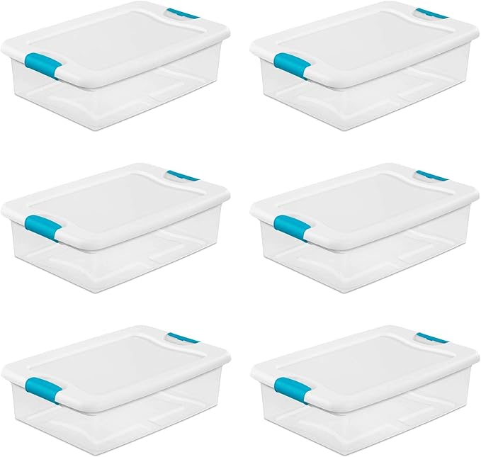 Sterilite 14968006 32 Quart White/Clear Plastic Storage Box With Blue Aquarium Latches
