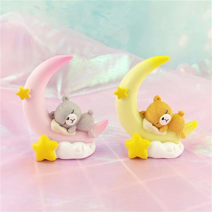 LUOZZY 2 Pcs Bear Moon Cake Topper Baby Shower Cake Cupcake Toppers for Kids Birthday Baby Shower Party Decorations