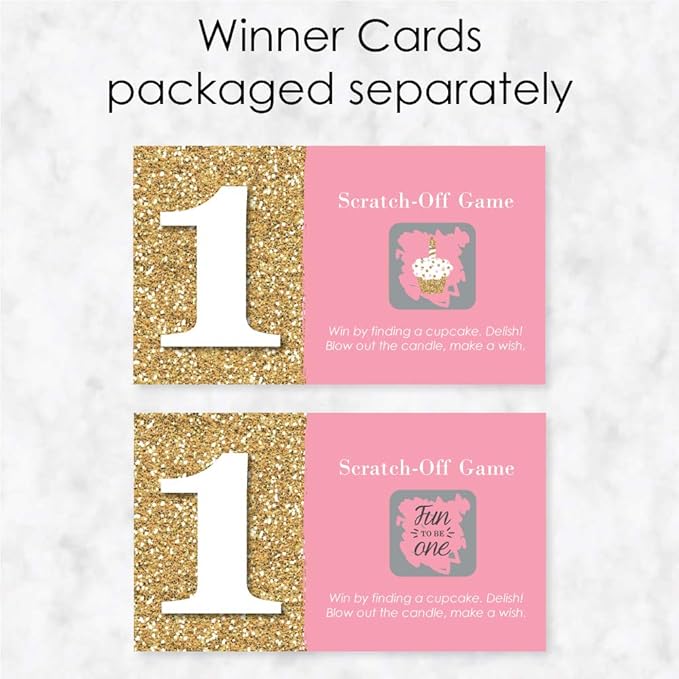 Big Dot of Happiness 1st Birthday Girl - Fun to be One - First Birthday Party Game Scratch Off Cards - 22 Count