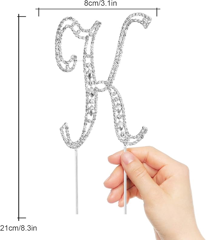 Letter K Cake Topper Rhinestone Crystal Silver Letter For Wedding or Anniversary Birthday Party Decoration Supplies