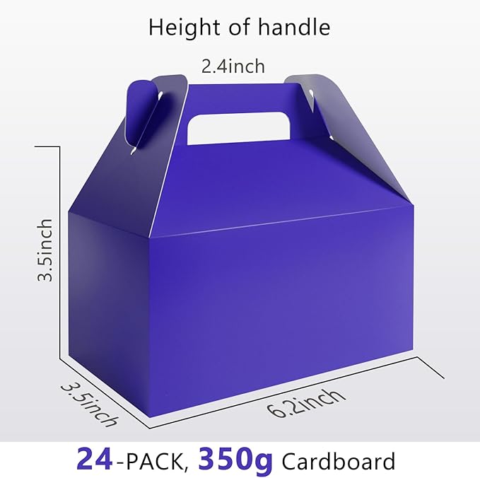 XAGLVV 24 Pack Dark Blue Paper Gable Boxes,6.2 Inch Candy Boxes with Handle, Snack Party Favor& Gift Cookie bags for kids Birthday,Wedding, Baby Shower, Graduation.
