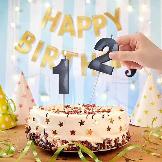 Number Birthday Candles(18 Candle Black) 3D Diamond Shape 18th Happy Birthday Cake Topper Decorations for Boy Men Birthday Wedding Anniversary Celebration Theme Party Supplies