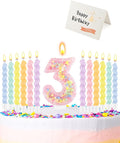 Birthday Candles for Cake, Macaron Number Candles, Cake Candles with Greeting Card for Birthday Party Wedding Anniversary Celebrations (3 Candle)