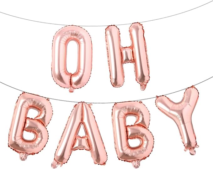 16 Inch Oh Baby Foil Letters Balloons Banner Hanging Party Kit for Baby Shower Gender Reveal Party decoration Supplies (Oh Baby Rose Gold)