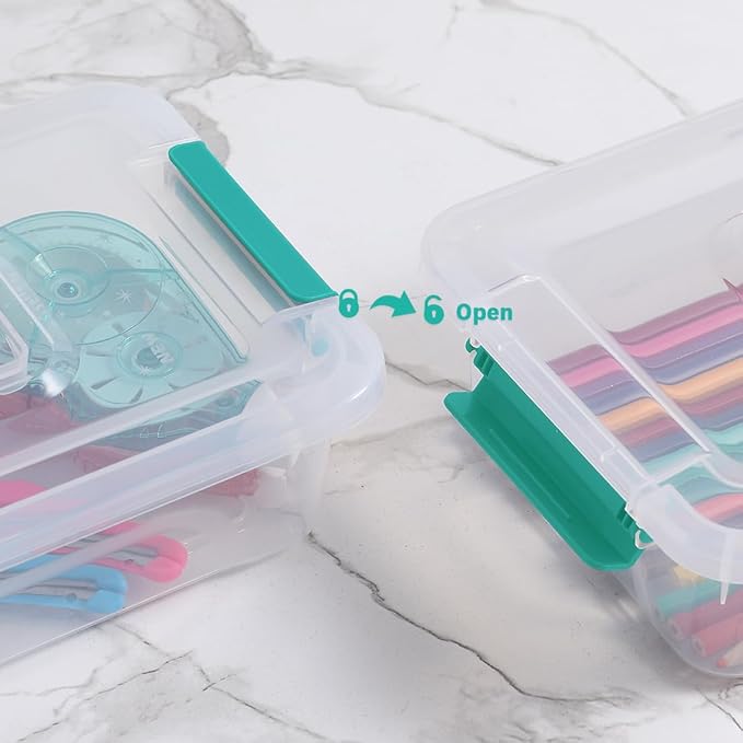 Plastic Storage Containers Clear Craft Storage Bins with Grey Handle,Organizer Box with Durable Lids Stackable Containers for Organizing Craft and Tools (8 Pack-4 Quart Green)