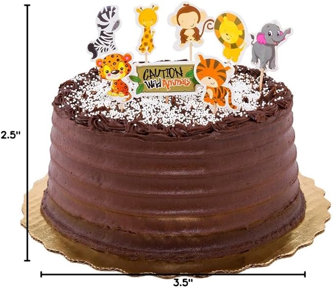 Restaurantware-3.5 x 2.5 Inch Safari Animal Cake Toppers, 24 Piece Assorted Jungle Cupcake Toppers - For Kids' Birthday Parties Or Baby Showers, Cake Decoration Supplies, Paper Zoo Cupcake Picks