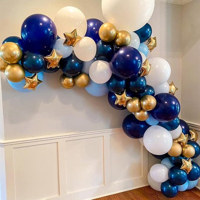 Twinkle Twinkle Little Star Party Decorations,127Pcs Navy Blue White Gold Balloon Garland Arch Kit,Moon and Star Foil Balloons Baby Shower Gender Reveal Birthday Ramadan Eid Mubarak Party Decorations