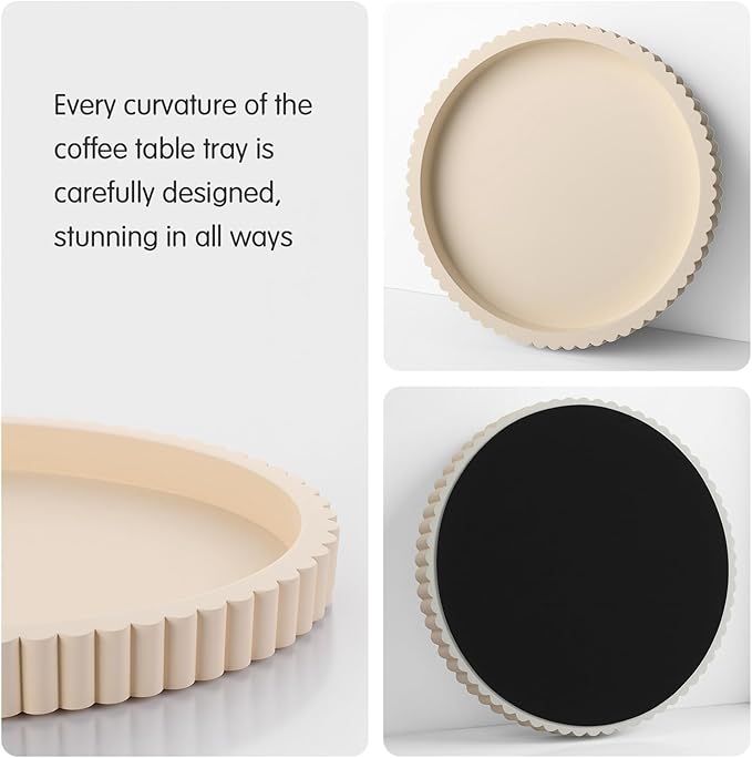 Yalikop Round Concrete Decorative Tray for Coffee Table Decoration 12" Modern Cream White Table Centerpieces Decorative Ottoman Tray for Serve Home Decoration Accent Bandejas Decorativas Gift