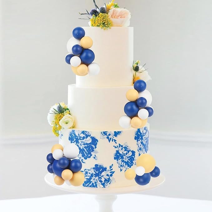 52 Pcs Ball Cake Decorations - Blue Yellow White Ball Dessert Picks Cake Cupcake Toppers, Birthday Party Baby Shower Gender Reveal Cake Supplies