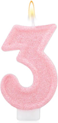 Pink Number Birthday Candles, Romantic Cake Glitter Pink Number Candles Anniversary Cake Topper Decoration Cute Birthday Party Supplies for Wedding Anniversary Celebration Supplies (3)