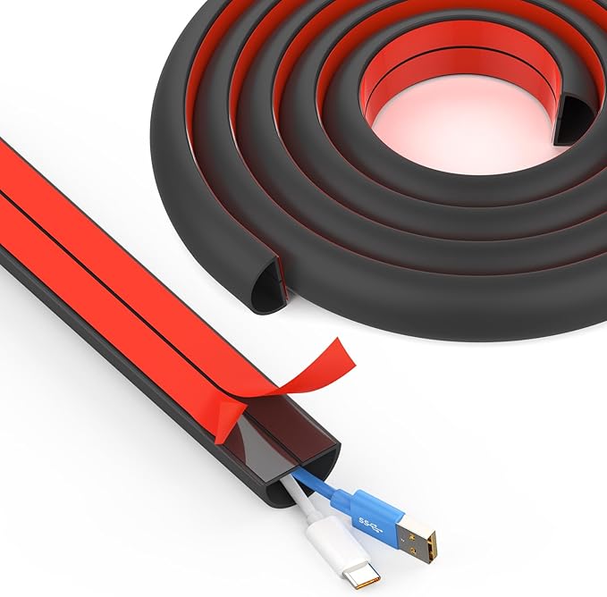 UOMTFAI Wall Cord Hider 78 Inch - Self-Adhesive Wire Cover Raceway for Walls, Flexible PVC Cable Concealer for Home and Office, W0.59 H0.39in - Black