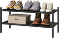 kiplant 2-Tier Black Bamboo Shoe Rack, Stackable Bamboo Wood Shoe Rack for Closet, Entryway & Hallway