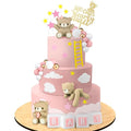 Yinder Bear Cake Toppers Mini Bear Cake Decorations Cake Toppers Gold White Pearl Ball for Birthday Party Decorations(Pink, Brown,Cute Style)