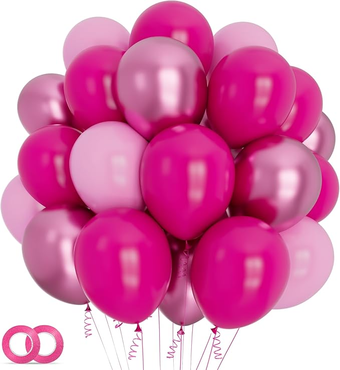 100Pcs Pink Balloons 12Inch Hot Pink Metallic Pink Balloon Light Pink Balloon for Birthday Wedding Baby Shower Princess Party Decorations