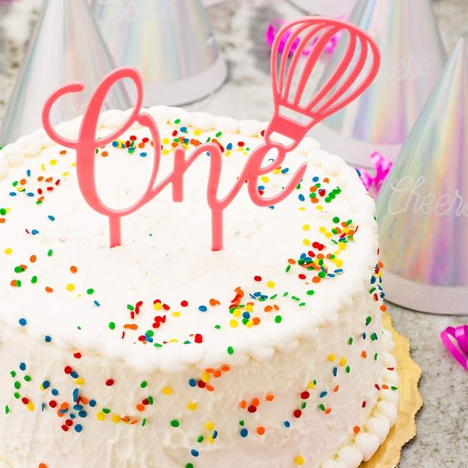 Restaurantware-Cake Top 6.3 x 5.9 Inch One Cake Topper, 1 Sturdy First Birthday Cake Topper - For One Year Anniversaries Or First Birthday Parties, Dessert Decoration, Pink Acrylic Cake Topper