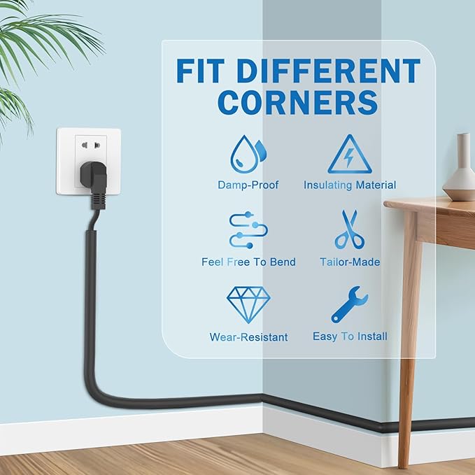 UOMTFAI Wall Cord Hider 78 Inch - Self-Adhesive Wire Cover Raceway for Walls, Flexible PVC Cable Concealer for Home and Office, W0.59 H0.39in - Black