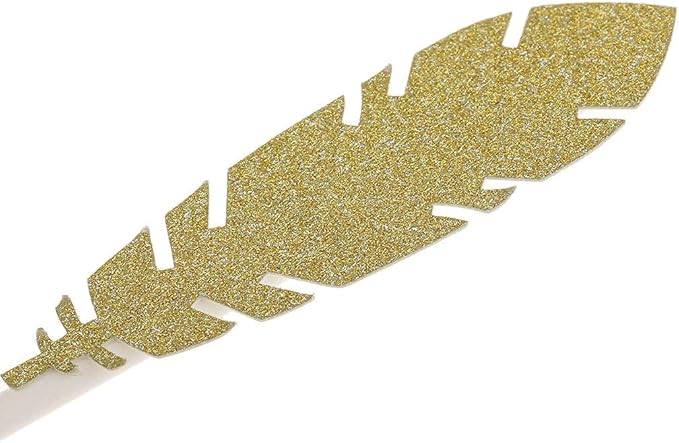30pcs Feather Cake Toppers Cupcake Food Picks for Wedding Birthday Party Decoration - Golden