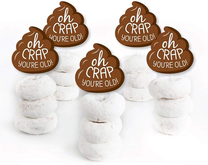 Big Dot of Happiness Oh Crap, You're Old - Dessert Cupcake Toppers - Poop Birthday Party Clear Treat Picks - Set of 24