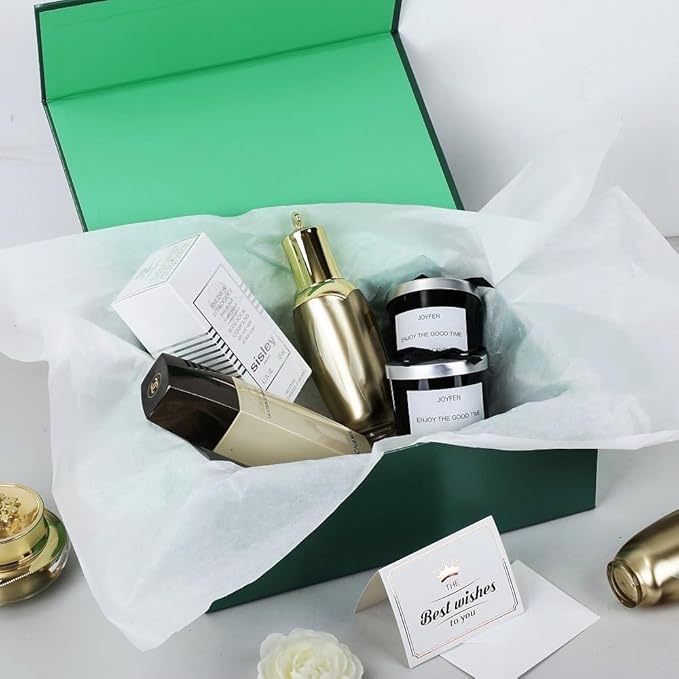 UoeRing 2 Pack Green Gift Box Large 13.5x11.8x4.7 inch Luxury Gift Box for Presents with Magnetic Closure Lid Collapsible,Birthday,Christmas,Contains Card, Ribbon, Tissue Paper,Shredded Paper Filler