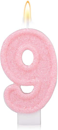 Pink Number Birthday Candles, Romantic Cake Glitter Pink Number Candles Anniversary Cake Topper Decoration Cute Birthday Party Supplies for Wedding Anniversary Celebration Supplies (9)