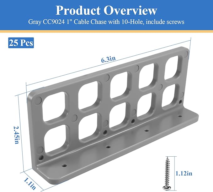 25 Pcs Cable Chase-Wire Bracket Fits NMB Electrical Cord Organized Management, Cable Support Wire Bracket Holder W/Screws, NM Cable Support Organizer, Electrical Wire Dispenser 10-Hole 1-Inch Diameter